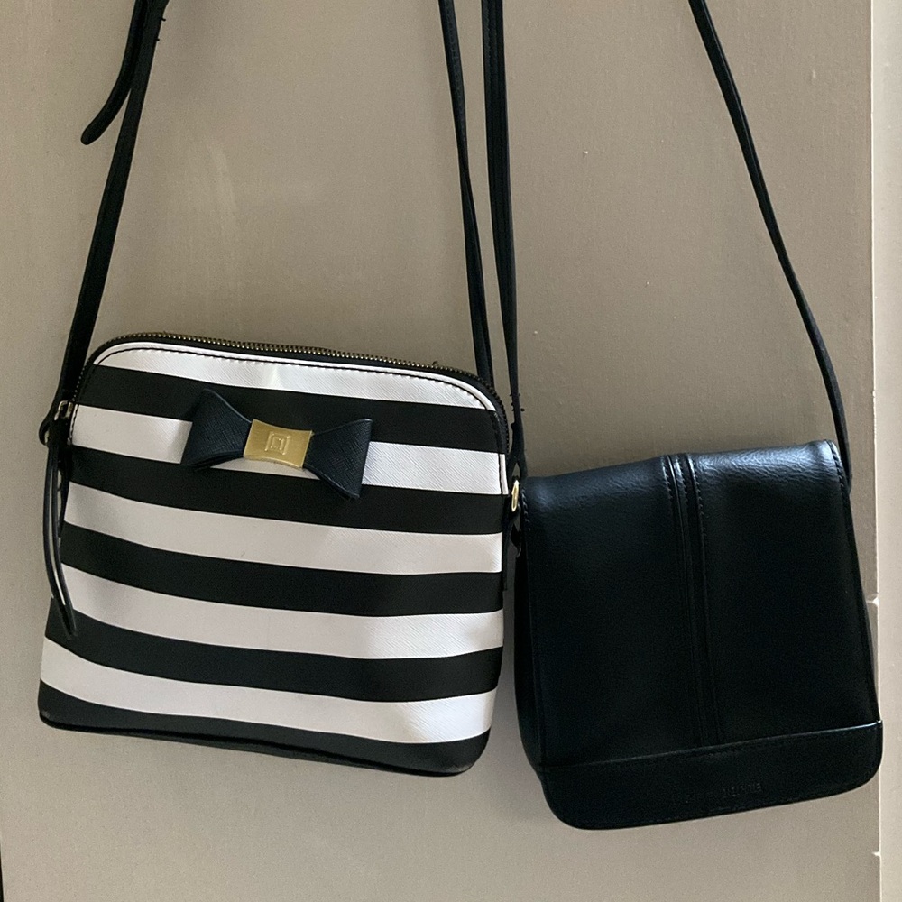 Lot of 2 Crossbody bags Liz Claiborne Bundle Black & White Striped PU, small blk - Picture 3 of 13